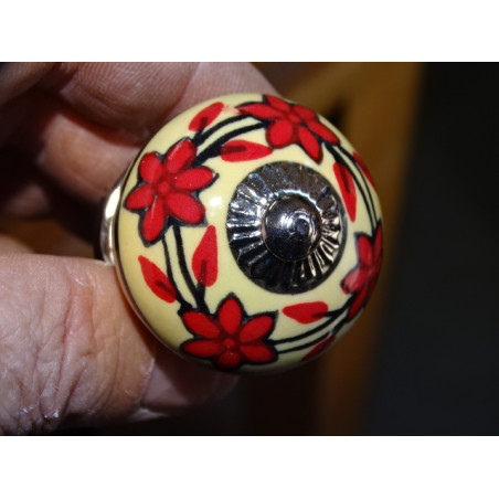 Yellow furniture knobs and red flower wreath - silver