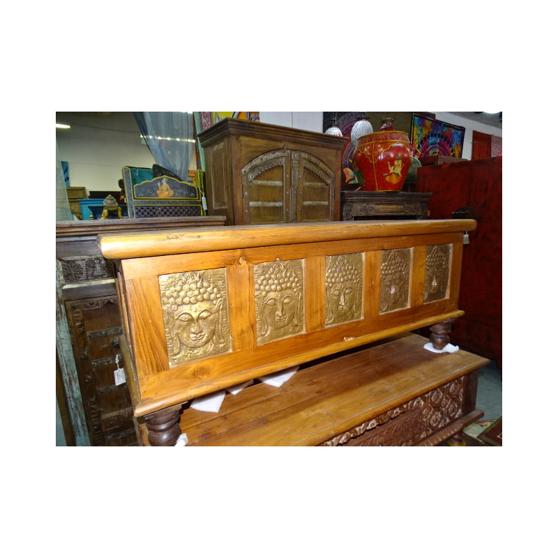 Teak and brass blanket chest with Buddha heads