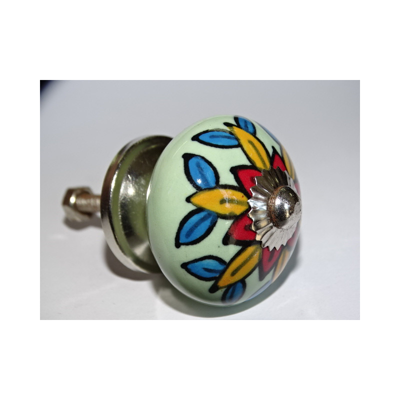 Furniture knobs porcelain green orange and turquoise - silver