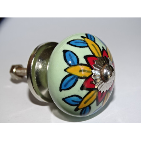 Furniture knobs porcelain green orange and turquoise - silver