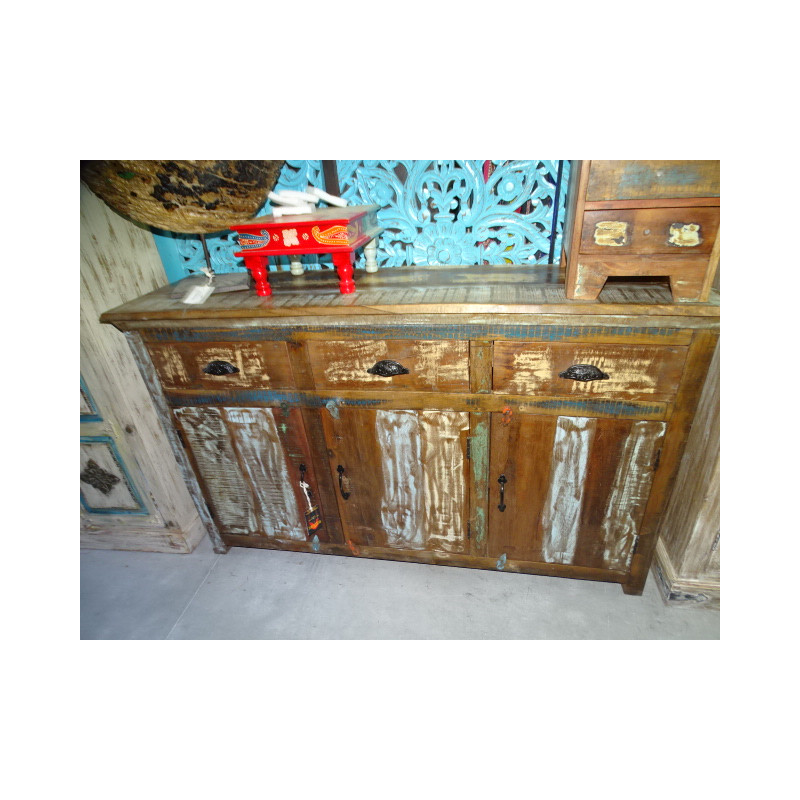 Large bahamas recycled teak sideboard with 3 doors and 3 drawers