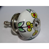Furniture knobs in white porcelain and small yellow flowers - silver