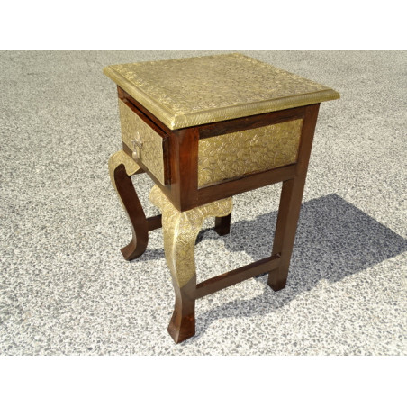 Pedestal bedside table in rosewood and dark patina brass wit 1 drawer