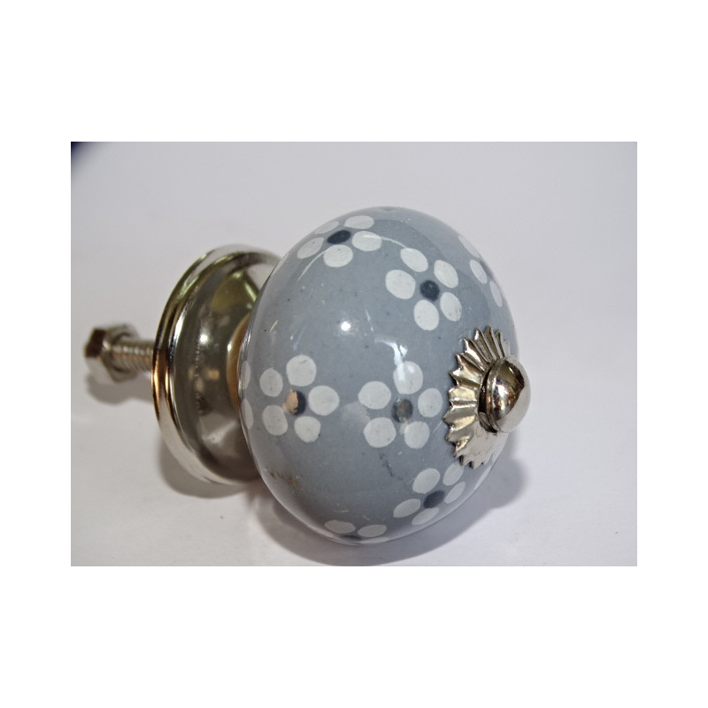 Gray furniture knobs with and small white flowers - silver