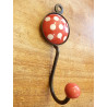 Red and round porcelain hook with white polka dots