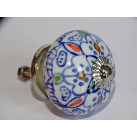 White furniture knobs with blue provence arabesque - silver