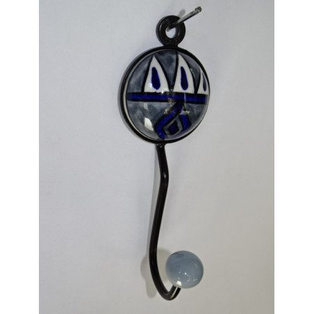 round coat hook in gray color and ultramarine blue flower