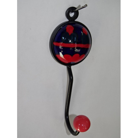 round coat hook in red and ultramarine blue porcelain
