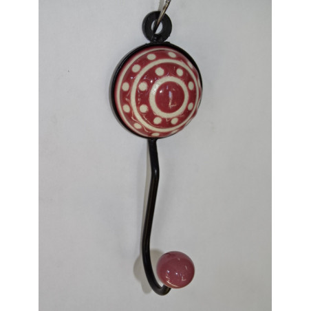 round coat hook with embossed burgundy polka dots