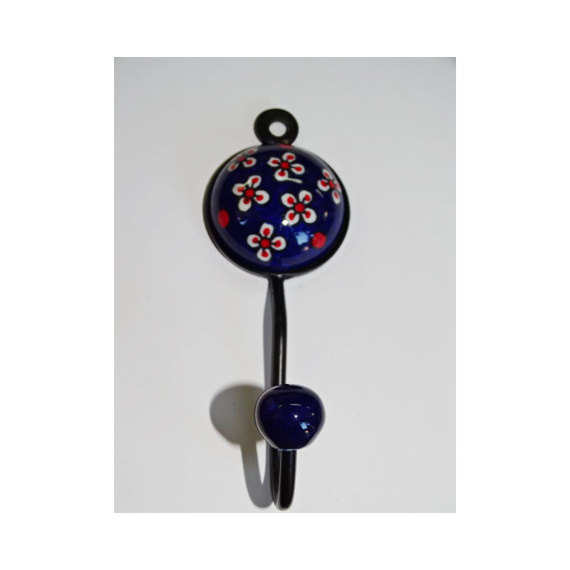 ultramarine blue coat hook with white and red flowers