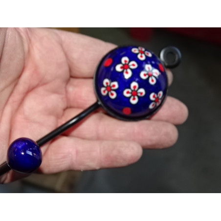 ultramarine blue coat hook with white and red flowers