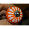 Orange porcelain and white dandelion furniture knobs - silver