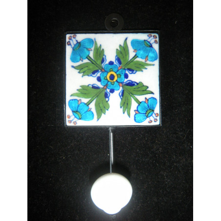 wall hook ceramic 8x8 cm 5 flowers turquoises and white