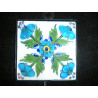 patère céramique 8x8 cm 5 fleurs turquoises et blanc