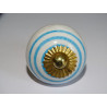Furniture knobs in white porcelain with turquoise lines - gold