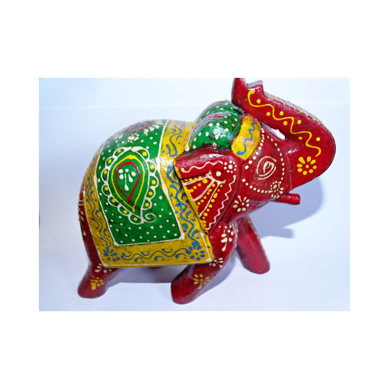 Red Hand Painted Ceremonial Elephant - 15x7x16 Cm