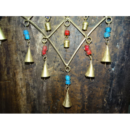 Diamond-shaped wind chime with beads and bells 25x25 cm