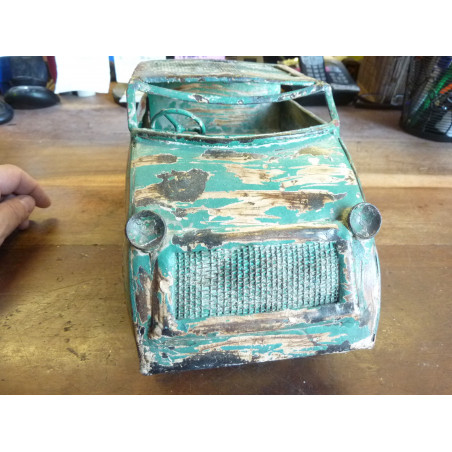 vieille voiture fer blanc turquoise - 2