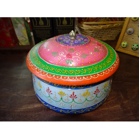 Round box multicolored hand painted 13x8x7 cm