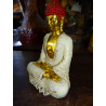Statuette in resin of BUDDHA meditation cream, gold and red