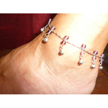 Anklets  beads mauve/argent