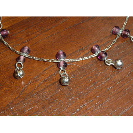 Bracelets de cheville perles mauve/argent