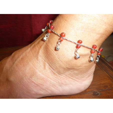 Bracelets de cheville perles rouge/argent