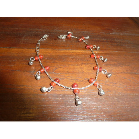 Bracelets de cheville perles rouge/argent