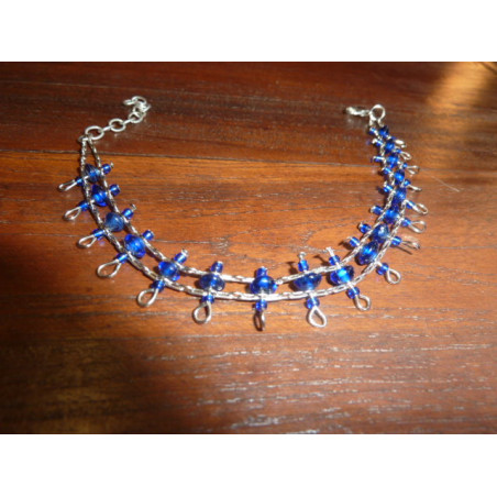 Bracelets de cheville perles bleu marine rigide