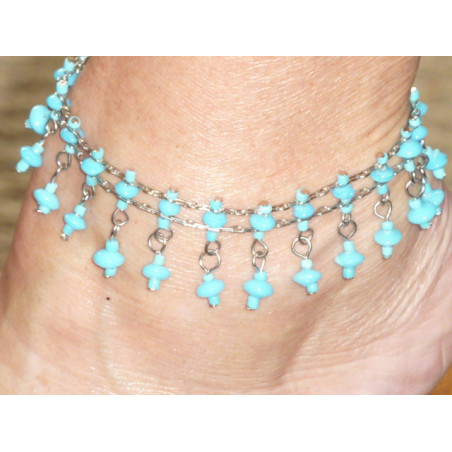 Bracelets de cheville double bleu turquoise