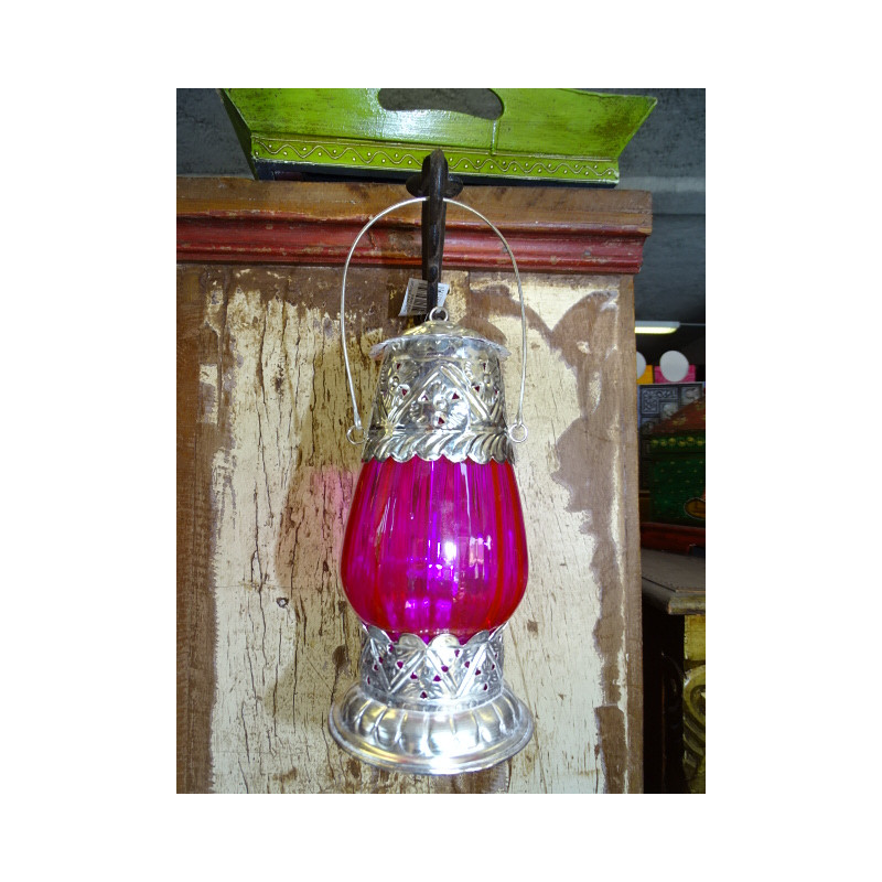 Lanterne de table photophore rose 22 cm