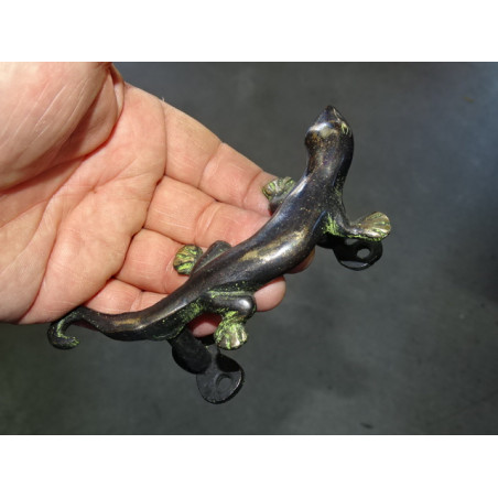 green and smooth patinated salamander bronze handle - right