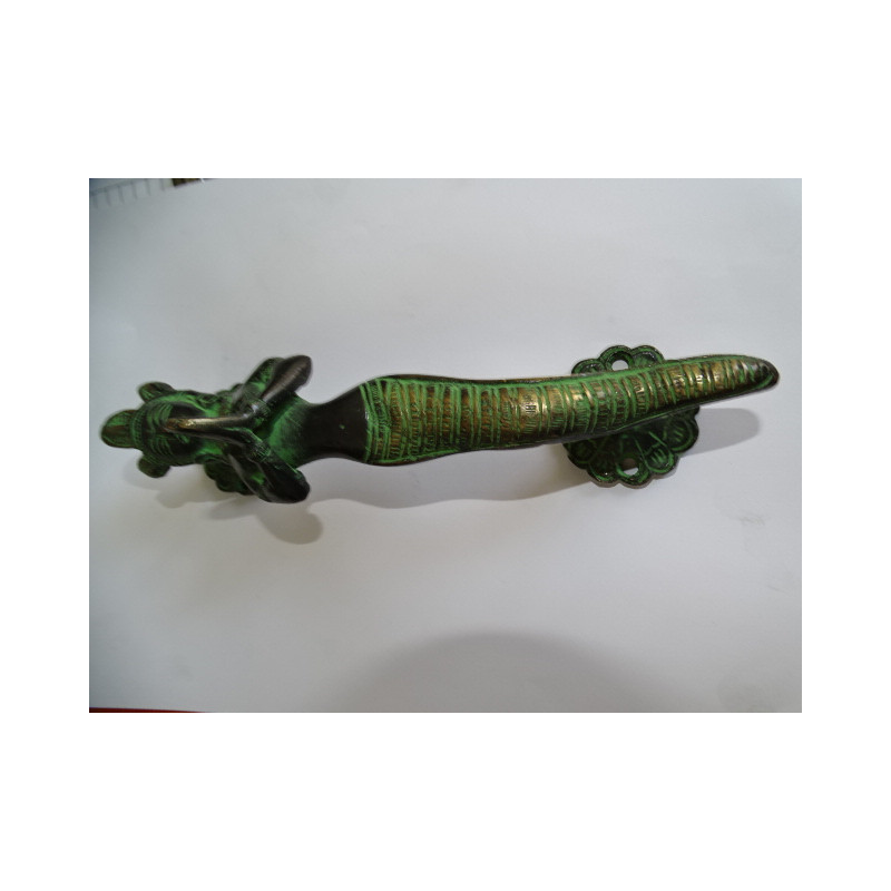 Grande poignée en bronze femme serpent  patiné noire et vert - 2