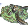 Grande poignée en bronze tête de lion patiné noire et vert - 15 cm