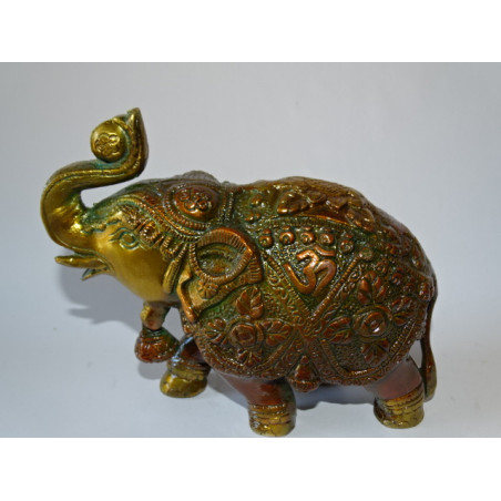 Ceremonial Elephant with bell and golden and brown patina