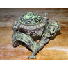 Bronze dragon-shaped censer with green patina