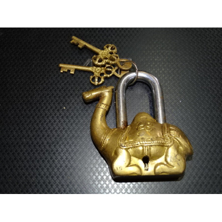 Indian padlock in the shape of a golden patinated camel