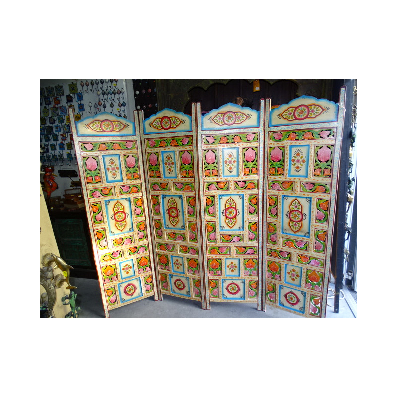 Carved flowers painted folding screen.