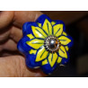 Pumpkin handle in ultramarine blue porcelain and yellow sunflower - silver