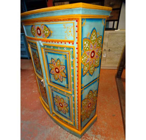Low cabinet with blue curved doors 90x38x120 cm