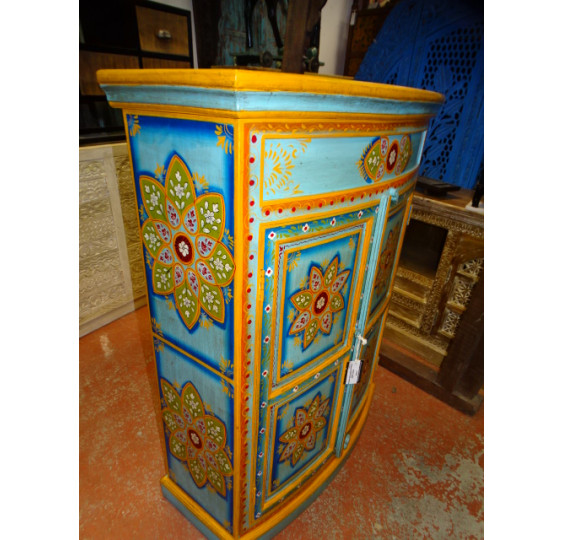 Low cabinet with blue curved doors 90x38x120 cm