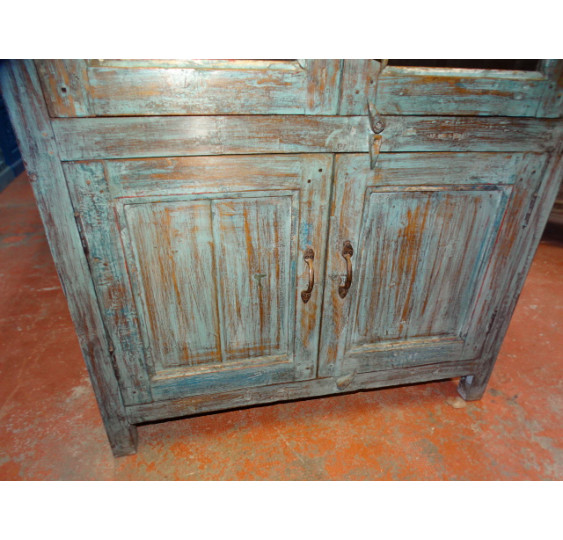 Petit vaisselier ancien patiné turquoise 94x48x134 cm