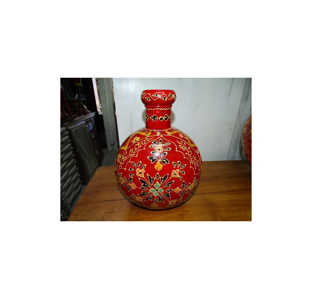 Hand painted metal water jar Red 30 cm