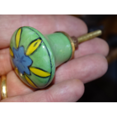 green porcelain button and yellow and turquoise flower