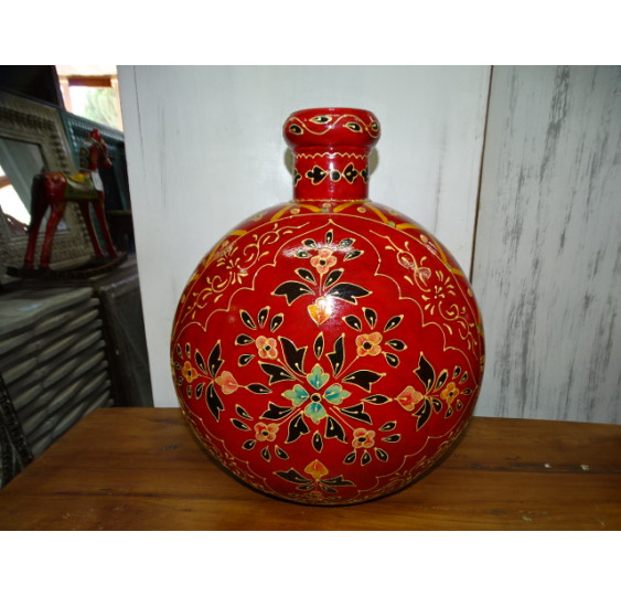 Hand painted metal water jar Red 42 cm