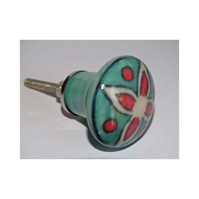 turquoise green pear-shaped button and red flower