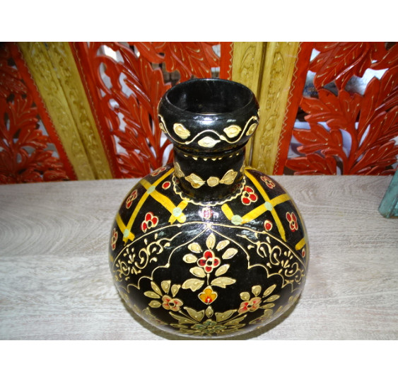 Black hand painted metal water jar 30 cm