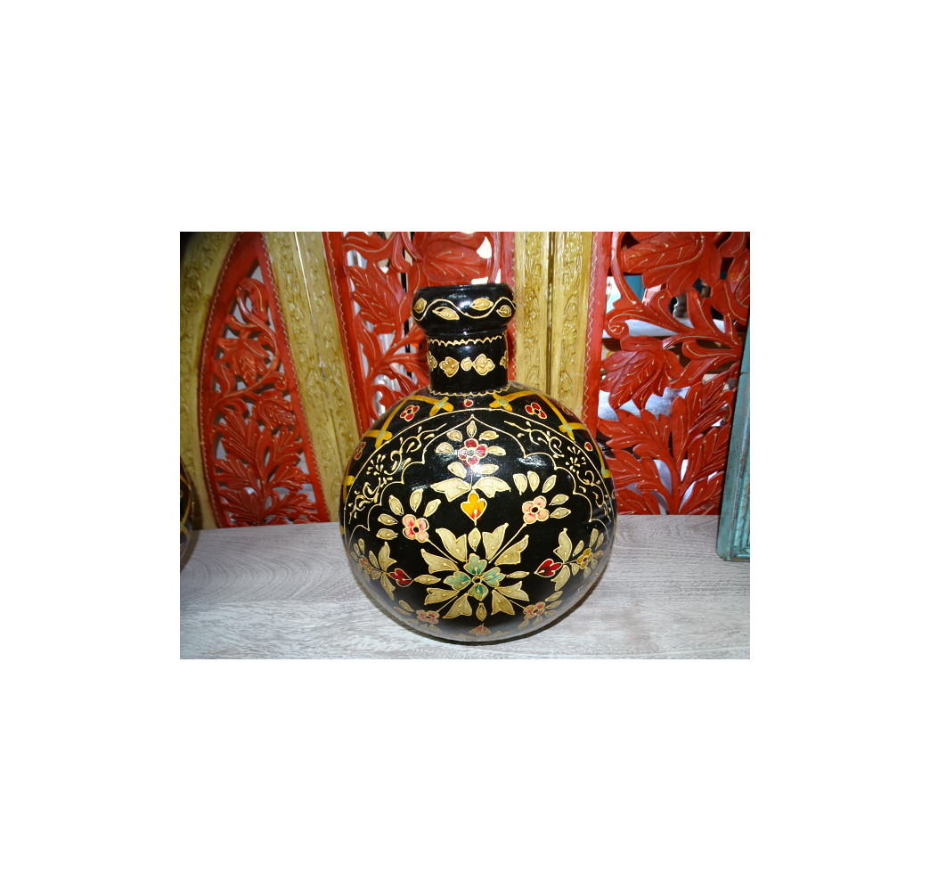 Black hand painted metal water jar 36 cm