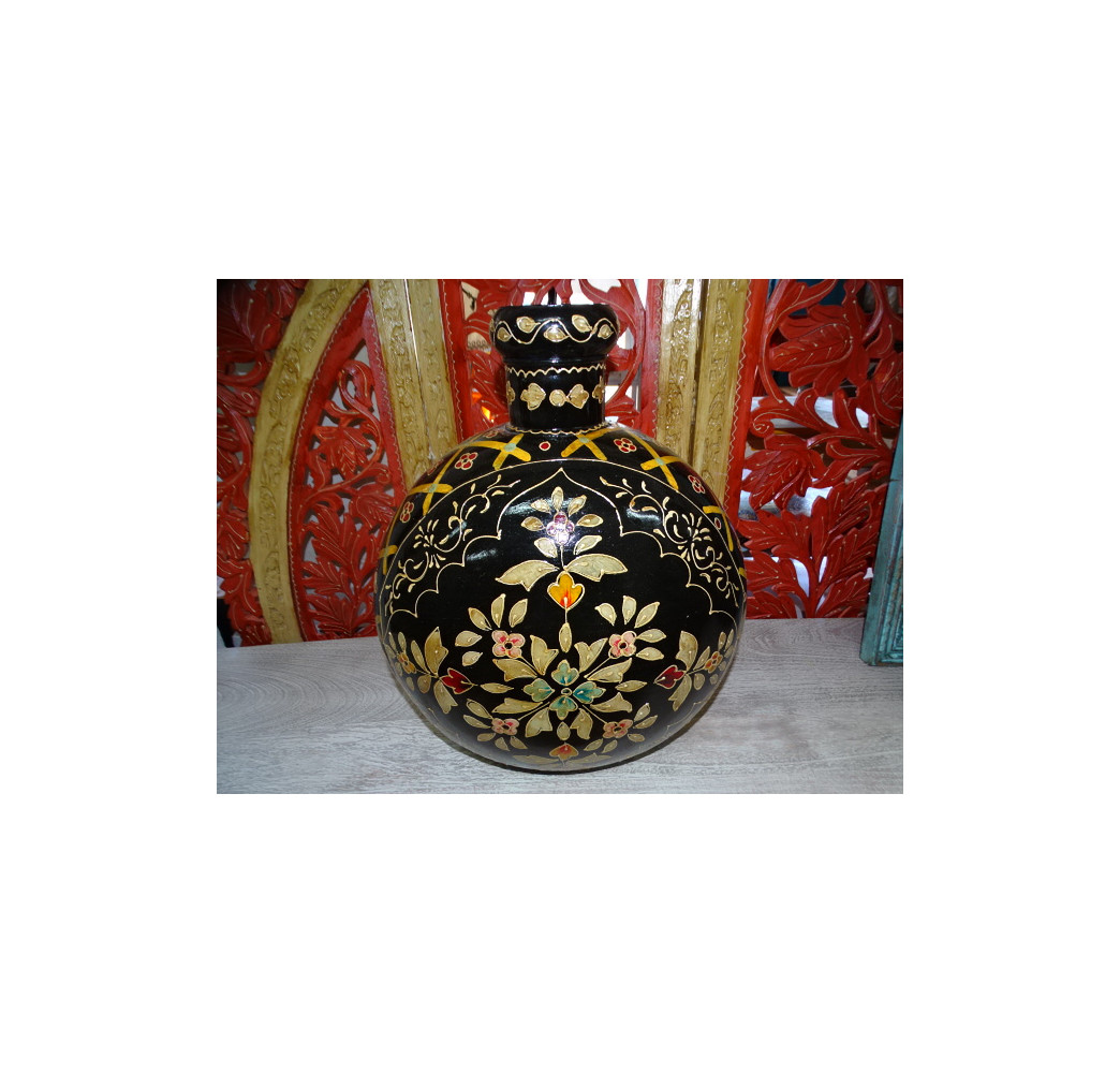 Black hand painted metal water jar 42 cm
