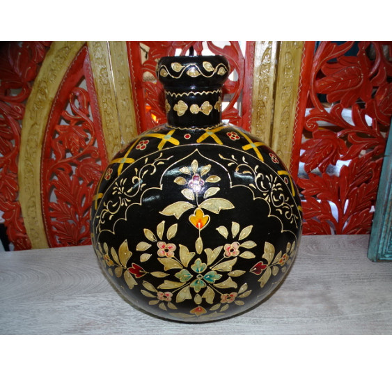 Black hand painted metal water jar 42 cm
